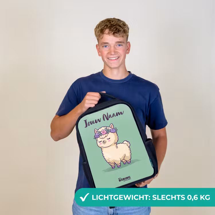 Kinderrugzak met naam - Zwart - Kawai - Alpaca - Groen β 2