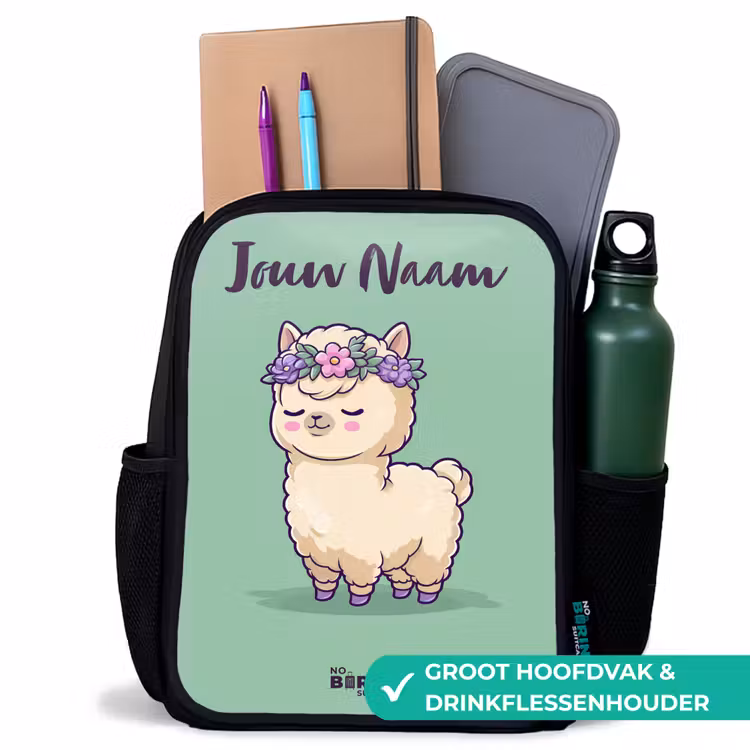 Kinderrugzak met naam - Zwart - Kawai - Alpaca - Groen β 4