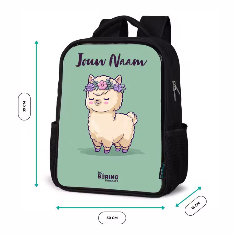 Kinderrugzak met naam - Zwart - Kawai - Alpaca - Groen β 5