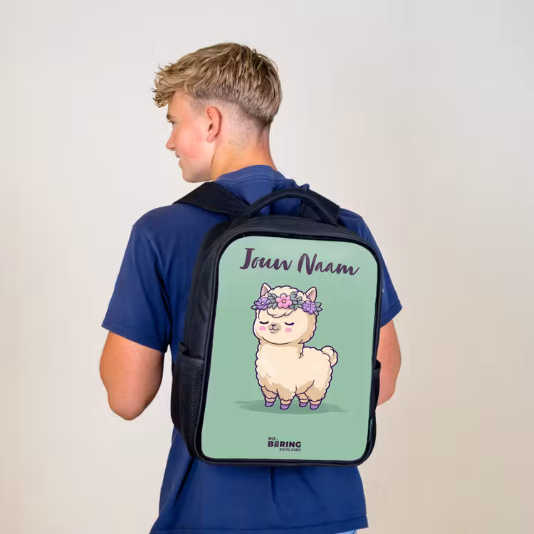 Kinderrugzak met naam - Zwart - Kawai - Alpaca - Groen β 6