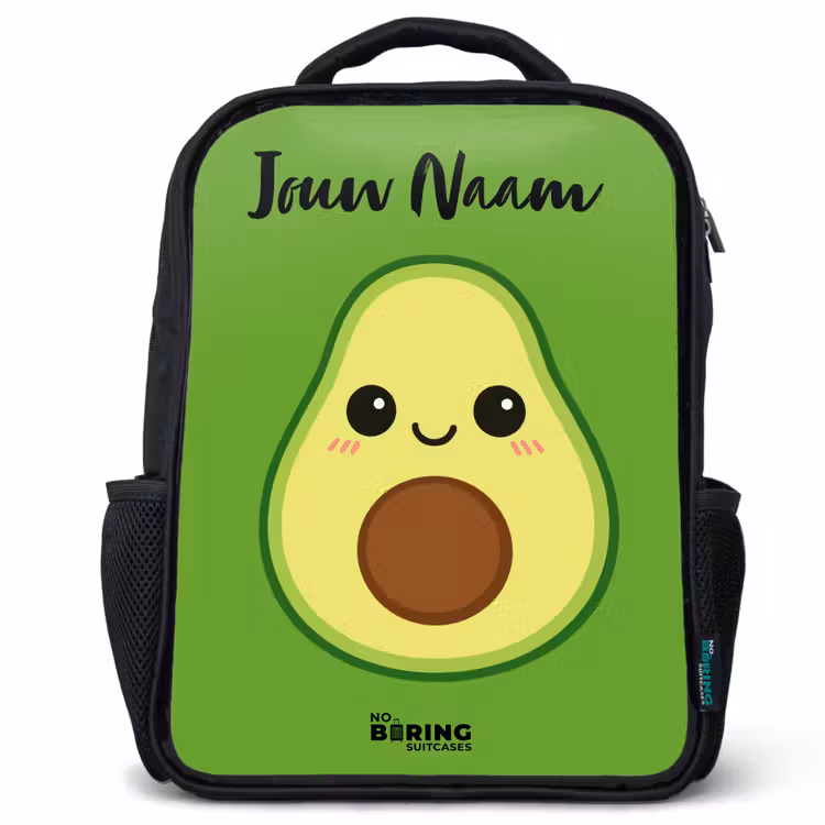 Kinderrugzak met naam - Zwart - Kawai - Avocado - Groen — 1