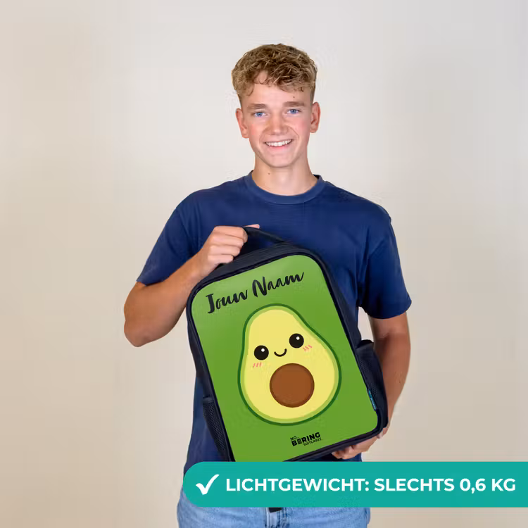 Kinderrugzak met naam - Zwart - Kawai - Avocado - Groen — 2