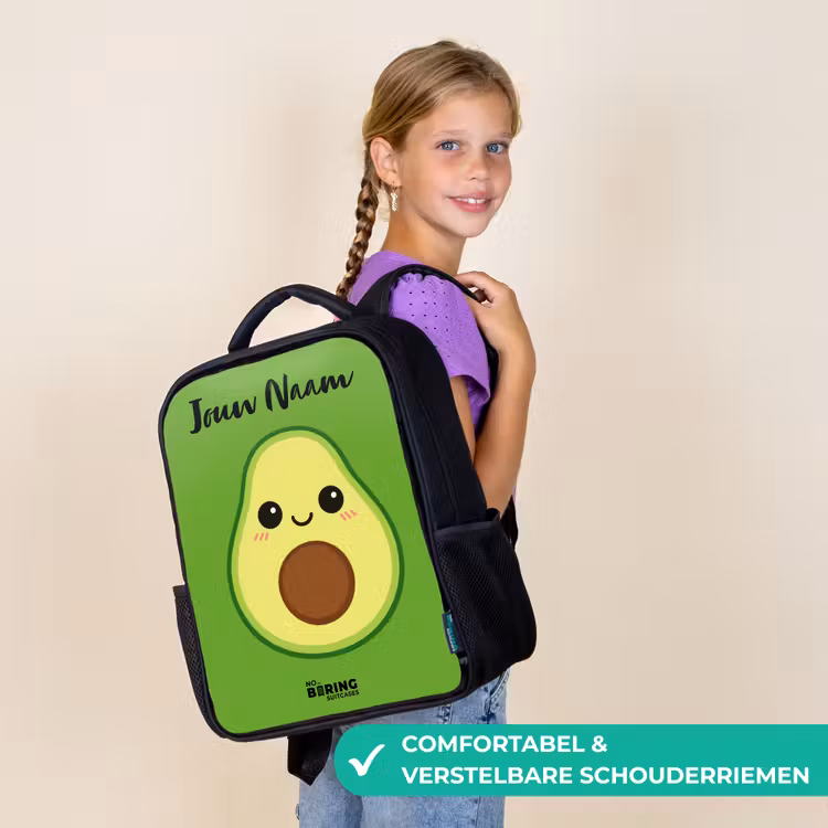 Kinderrugzak met naam - Zwart - Kawai - Avocado - Groen — 3