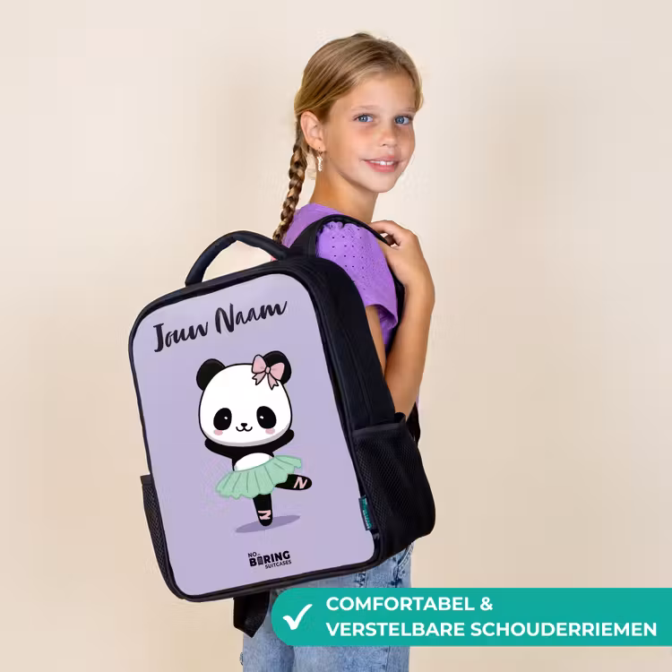 Kinderrugzak met naam - Zwart - Kawai - Ballet - Panda â 3