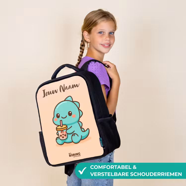 Kinderrugzak met naam - Zwart - Kawai - Dino - Bubbletea — 3