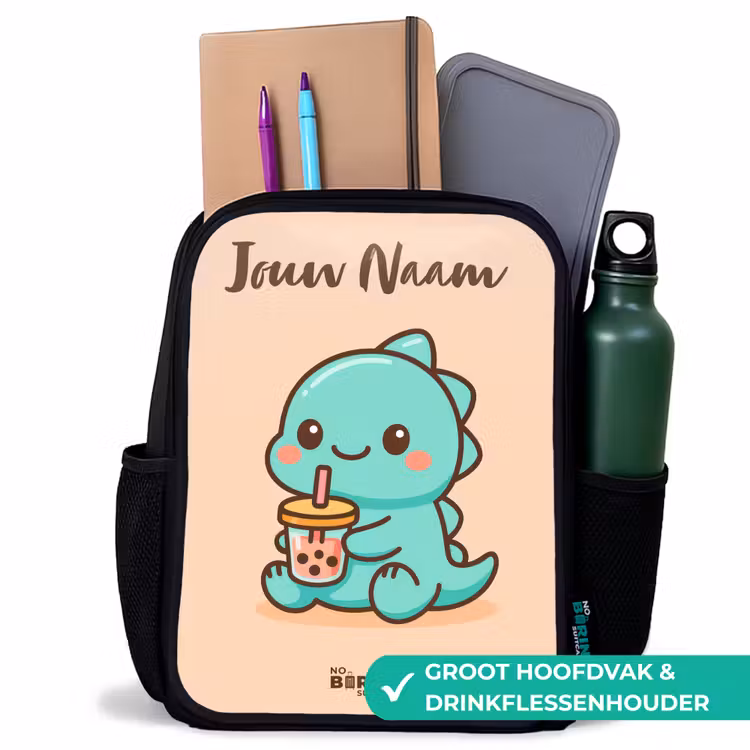 Kinderrugzak met naam - Zwart - Kawai - Dino - Bubbletea — 4