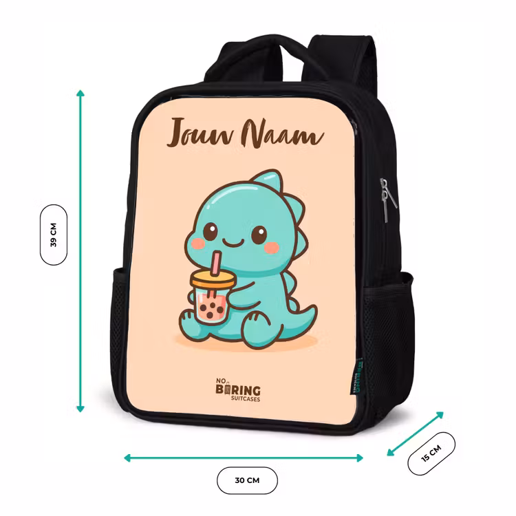 Kinderrugzak met naam - Zwart - Kawai - Dino - Bubbletea — 5