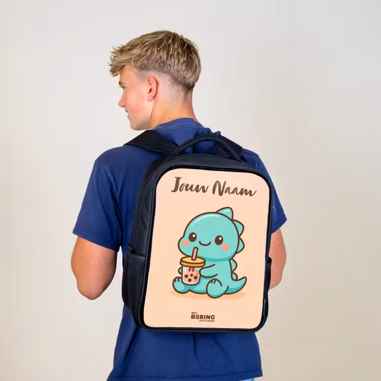 Kinderrugzak met naam - Zwart - Kawai - Dino - Bubbletea — 6