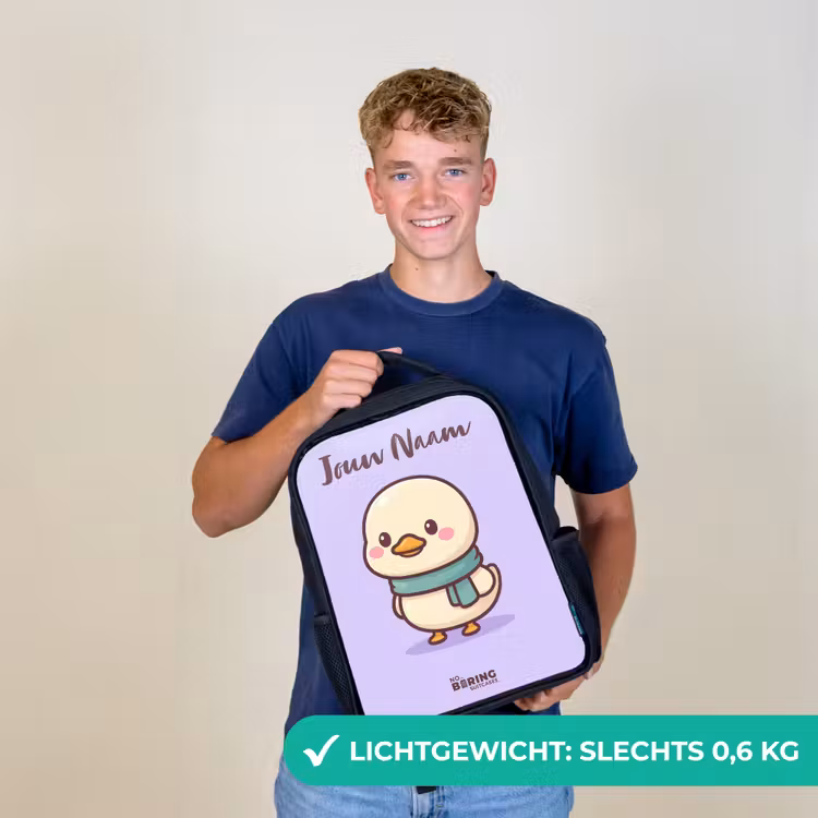 Kinderrugzak met naam - Zwart - Kawai - Eend - Sjaal — 2