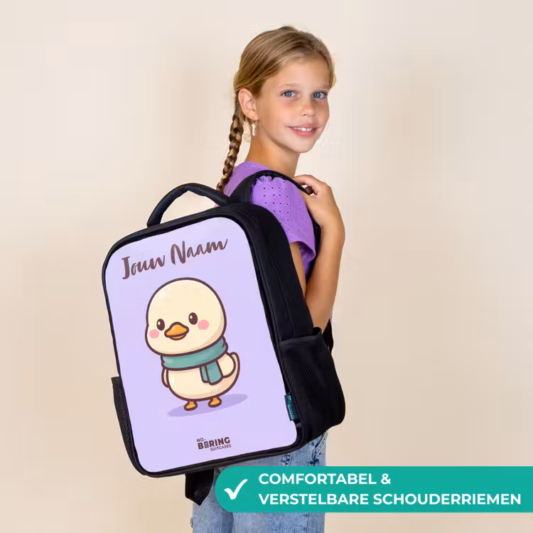 Kinderrugzak met naam - Zwart - Kawai - Eend - Sjaal — 3