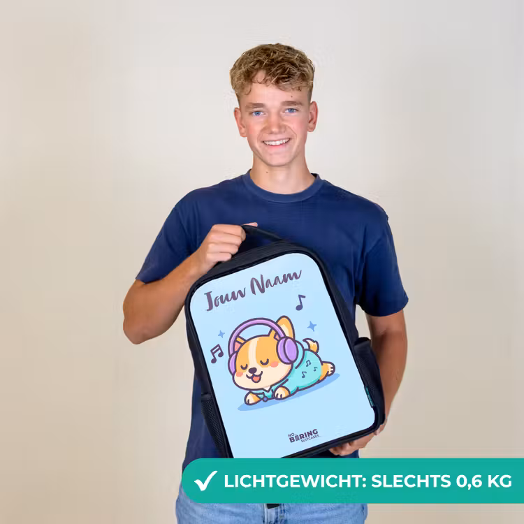 Kinderrugzak met naam - Zwart - Kawai - Hond - Muziek — 2