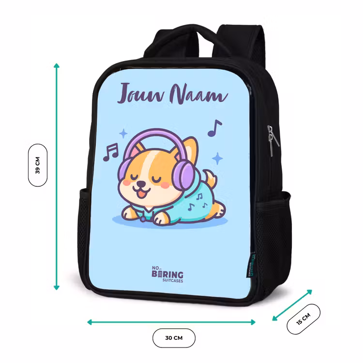 Kinderrugzak met naam - Zwart - Kawai - Hond - Muziek — 5