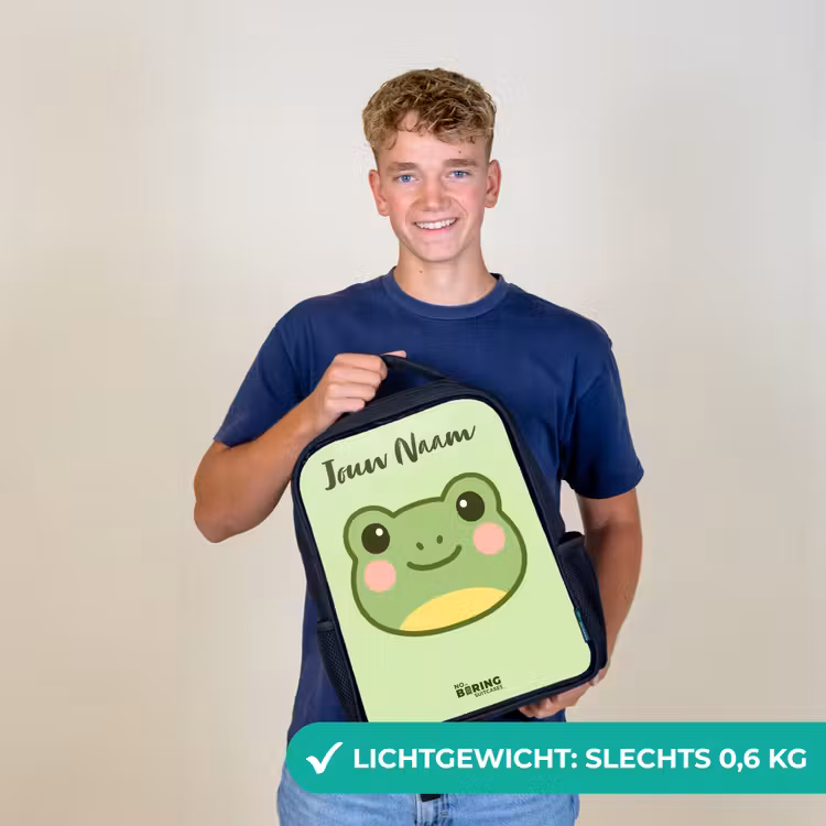 Kinderrugzak met naam - Zwart - Kawai - Kikker - Groen — 2
