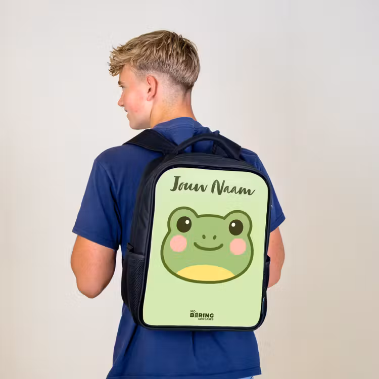 Kinderrugzak met naam - Zwart - Kawai - Kikker - Groen — 6