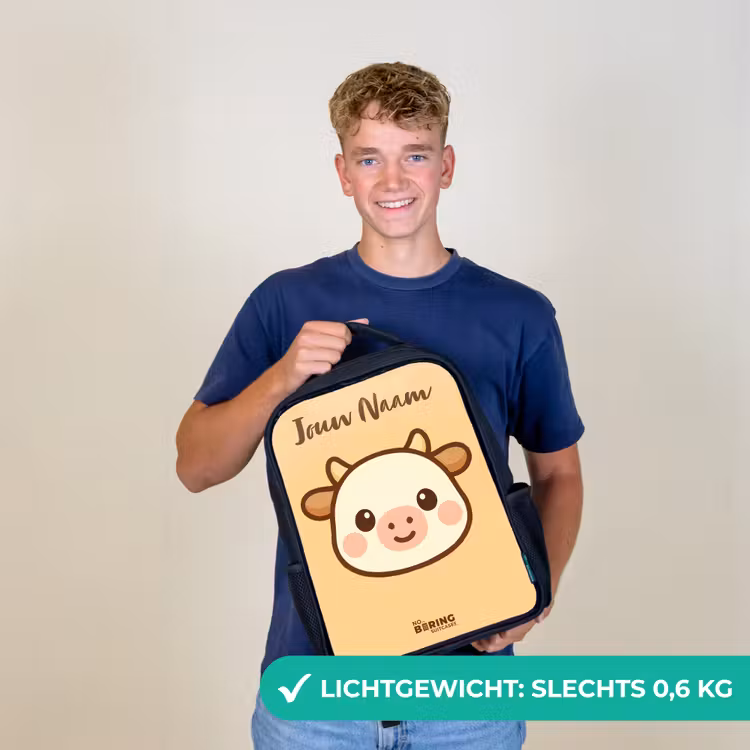 Kinderrugzak met naam - Zwart - Kawai - Koe - Bruin — 2