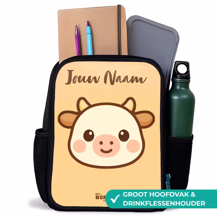 Kinderrugzak met naam - Zwart - Kawai - Koe - Bruin — 4