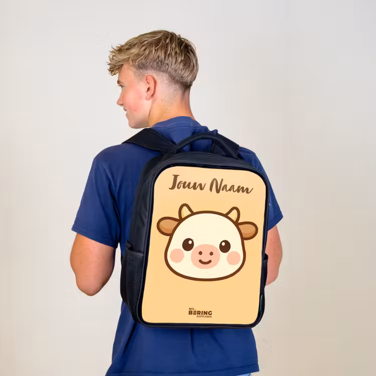 Kinderrugzak met naam - Zwart - Kawai - Koe - Bruin — 6