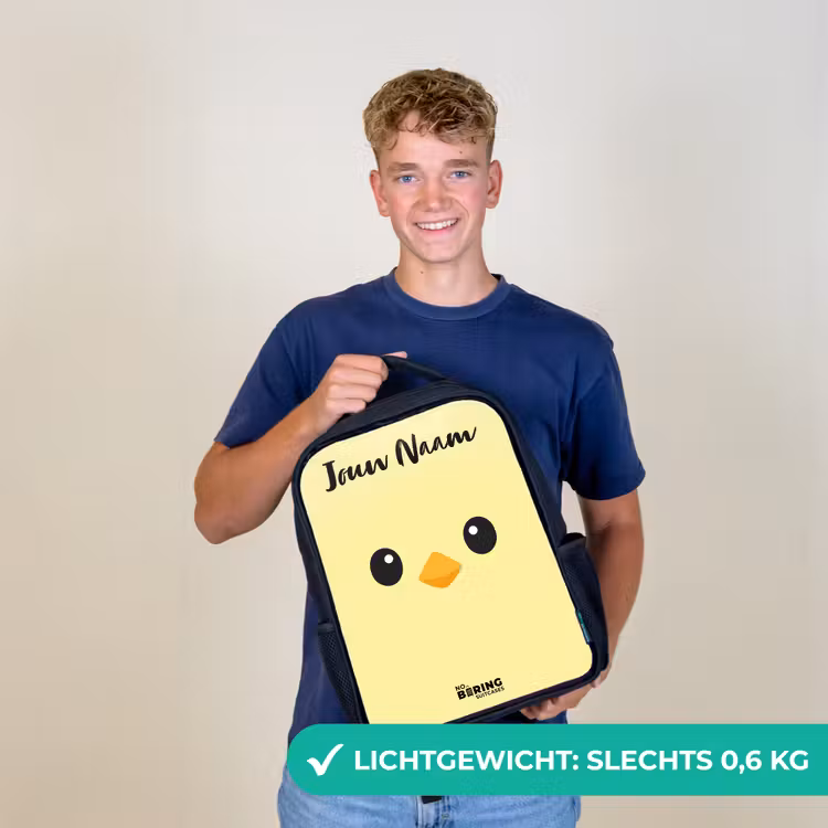Kinderrugzak met naam - Zwart - Kawai - Kuiken - Geel — 2