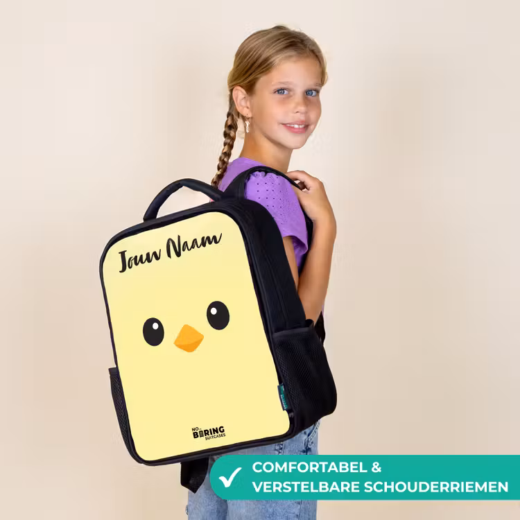 Kinderrugzak met naam - Zwart - Kawai - Kuiken - Geel — 3