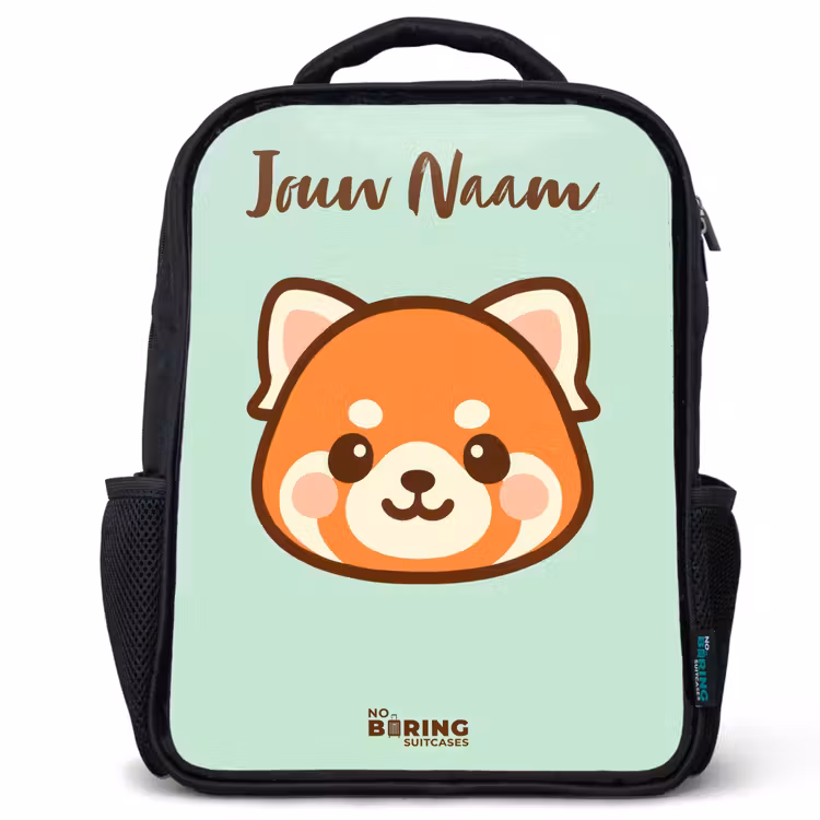 Kinderrugzak met naam - Zwart - Kawai - Rode panda - Groen — 1
