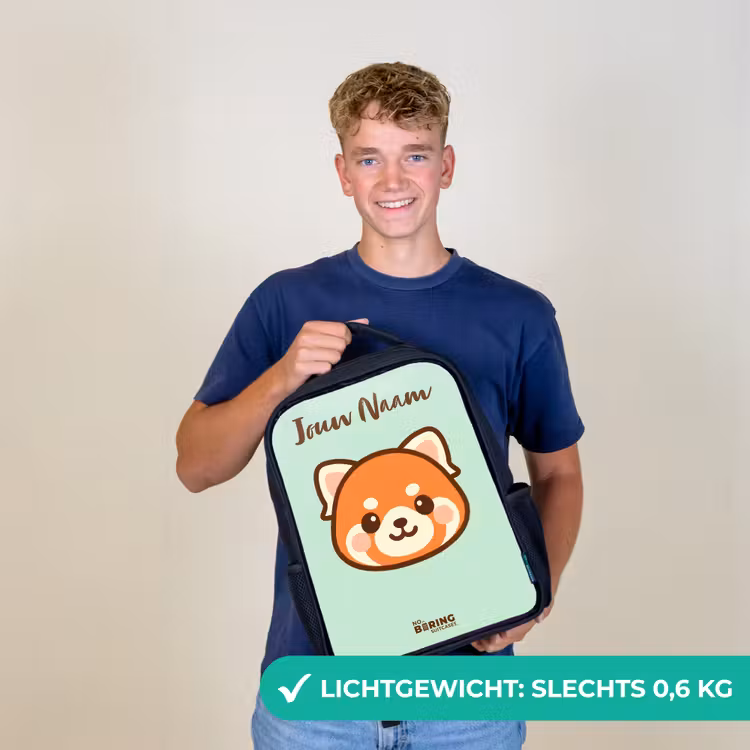 Kinderrugzak met naam - Zwart - Kawai - Rode panda - Groen — 2