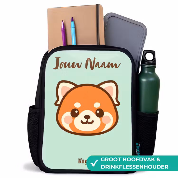 Kinderrugzak met naam - Zwart - Kawai - Rode panda - Groen — 4