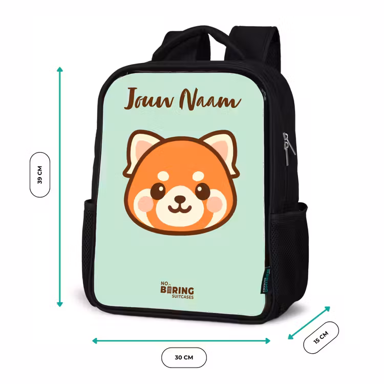 Kinderrugzak met naam - Zwart - Kawai - Rode panda - Groen — 5