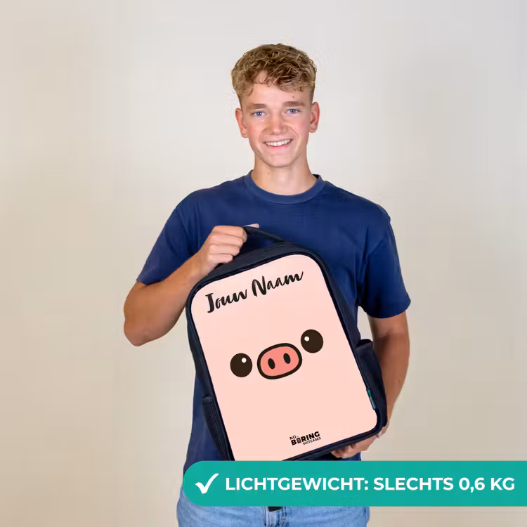 Kinderrugzak met naam - Zwart - Kawai - Varken - Roze — 2
