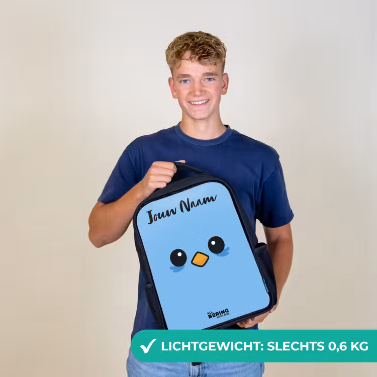 Kinderrugzak met naam - Zwart - Kawai - Vogel - Blauw — 2