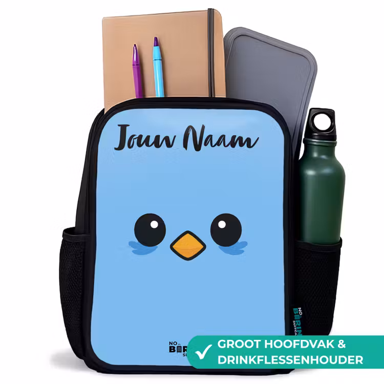 Kinderrugzak met naam - Zwart - Kawai - Vogel - Blauw — 4