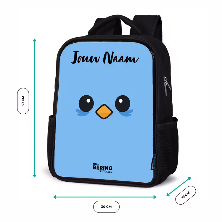 Kinderrugzak met naam - Zwart - Kawai - Vogel - Blauw — 5