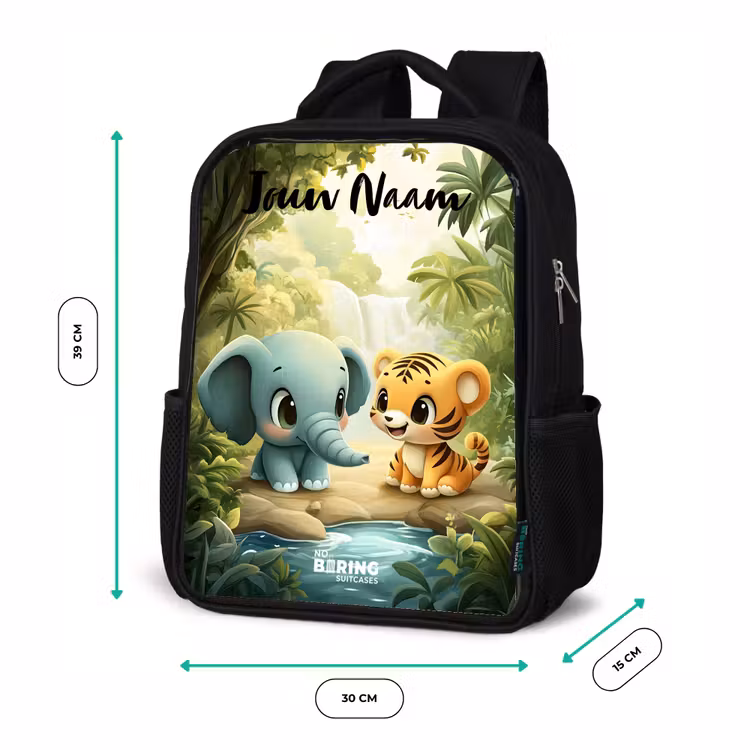 Kinderrugzak met naam - Zwart - Olifant - Tijger - Bos - Jungle — 5