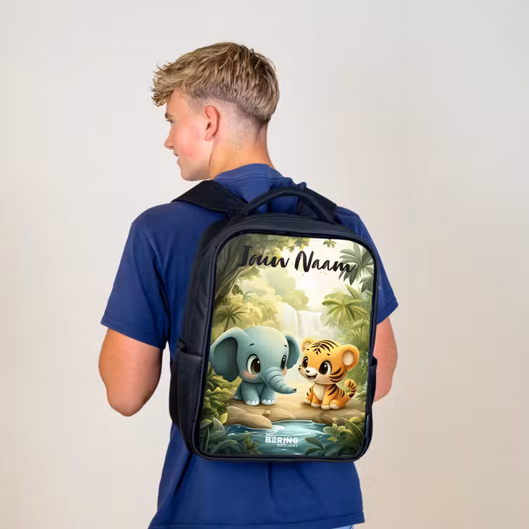 Kinderrugzak met naam - Zwart - Olifant - Tijger - Bos - Jungle — 6