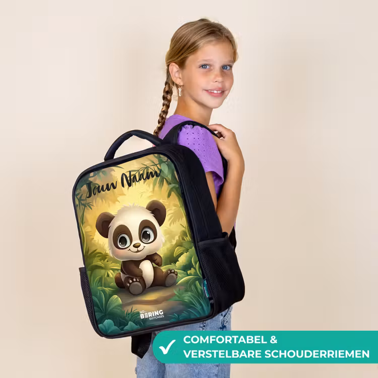 Kinderrugzak met naam - Zwart - Panda - Bamboebos - Groen — 3