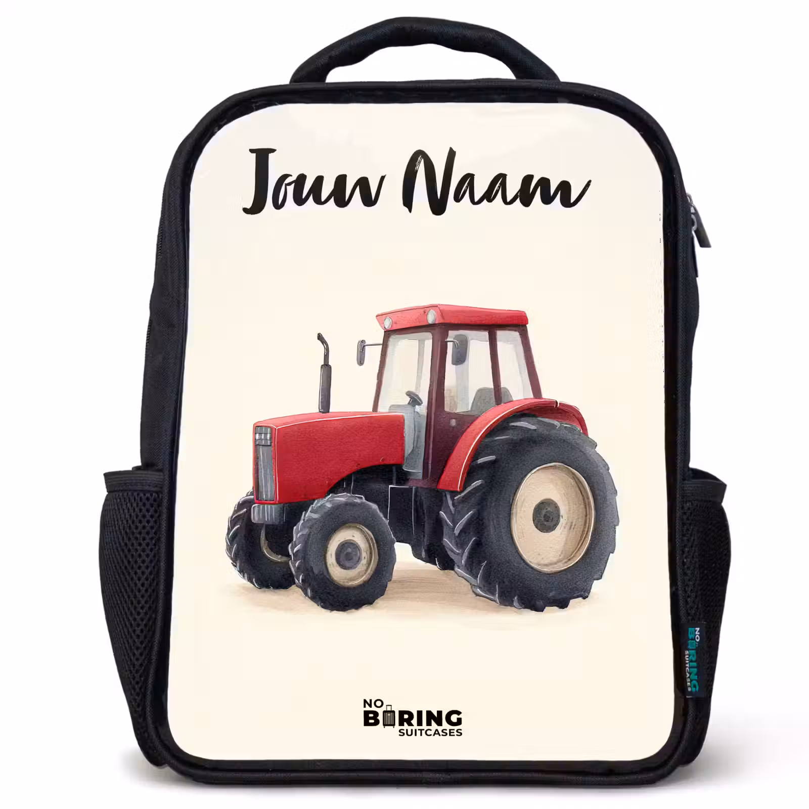 Kinderrugzak met naam - Zwart - Tractor - Getekend - Rood — 1