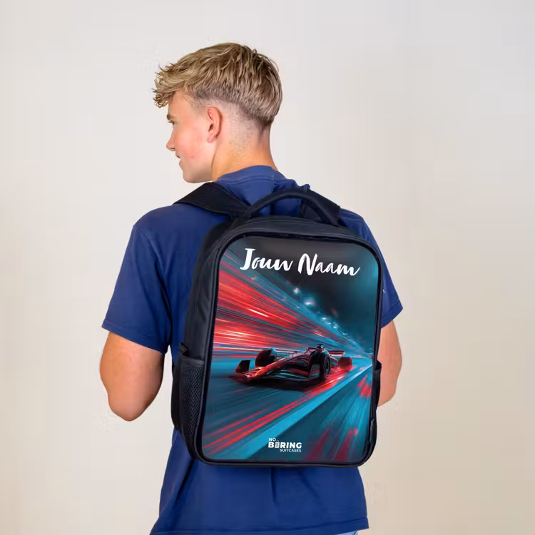 Kinderrugzak met naam - Zwart - Formule 1 - Raceauto - Rood - Neonverlichting β 6