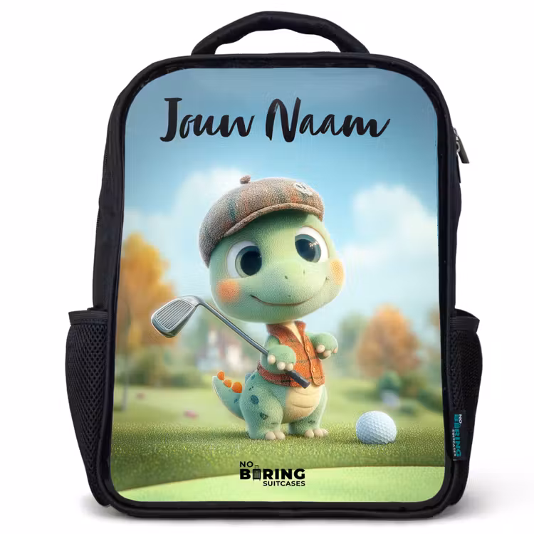 Kinderrugzak met naam - Zwart - Golf - Dino - Groen — 1