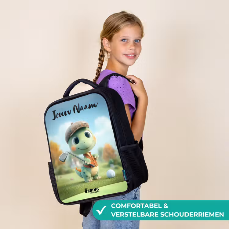 Kinderrugzak met naam - Zwart - Golf - Dino - Groen — 3
