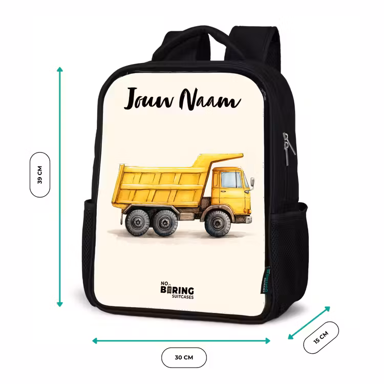 Kinderrugzak met naam - Zwart - Kiepwagen - Getekend - Geel — 5