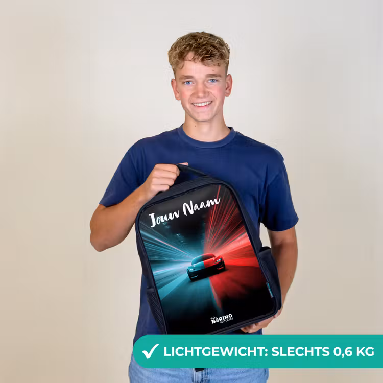 Kinderrugzak met naam - Zwart - Sportauto - Blauw - Neon - Stad β 2