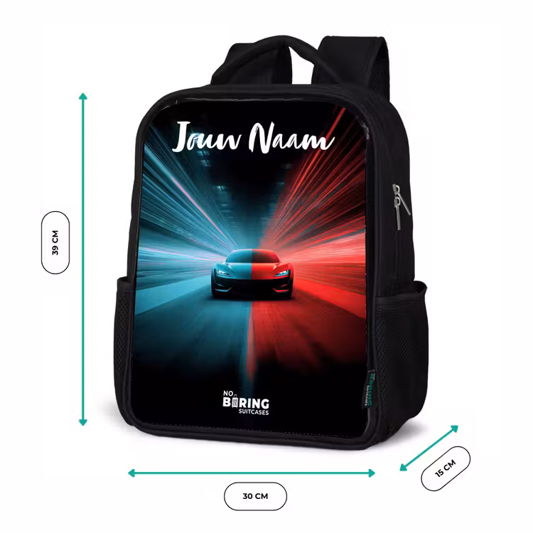 Kinderrugzak met naam - Zwart - Sportauto - Blauw - Neon - Stad β 5