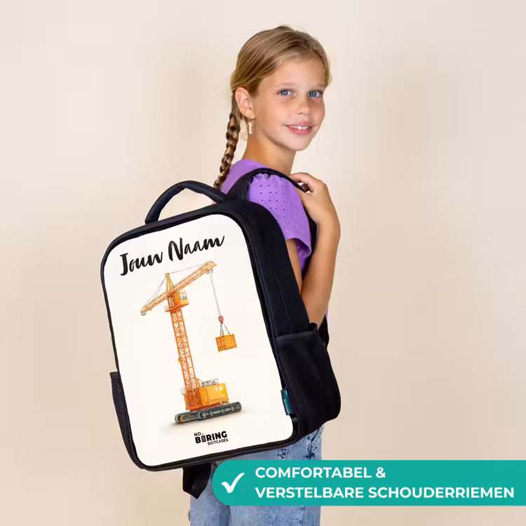 Kinderrugzak met naam - Zwart - Torenkraan - Getekend - Oranje — 3