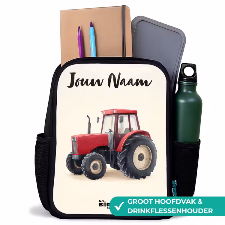 Kinderrugzak met naam - Zwart - Tractor - Getekend - Rood — 4