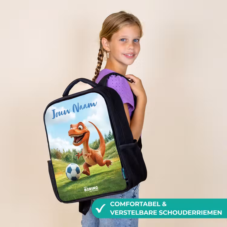 Kinderrugzak met naam - Zwart - Voetbal - Dino - Sport — 3