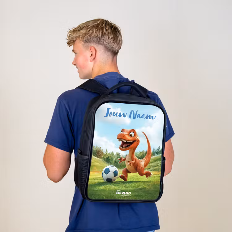 Kinderrugzak met naam - Zwart - Voetbal - Dino - Sport — 6