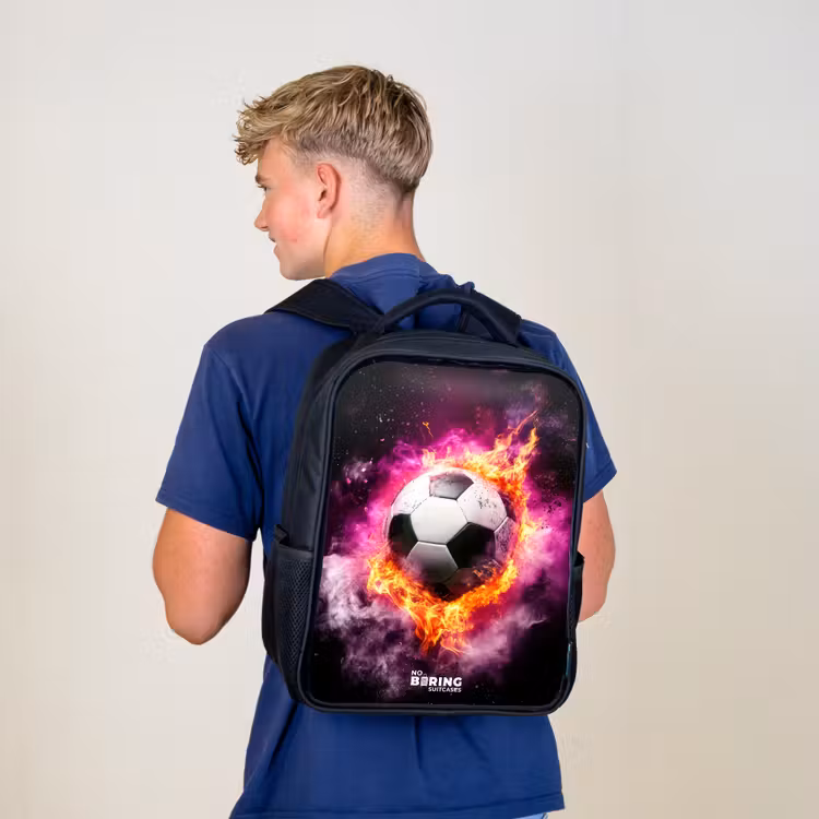 Kinderrugzak - Zwart - Voetbal in roze vuur explosie — 6