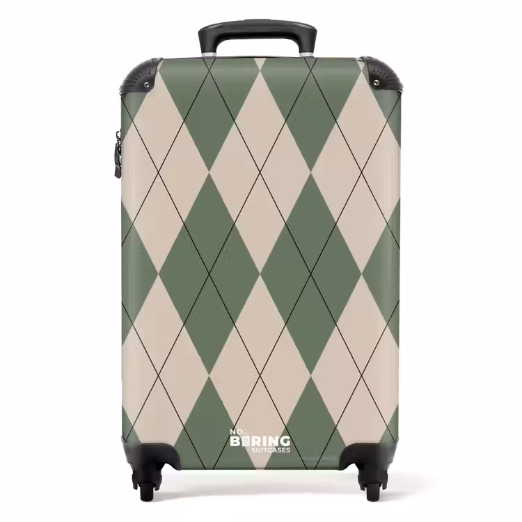 Koffer - Groen met beige ruit patroon — 1