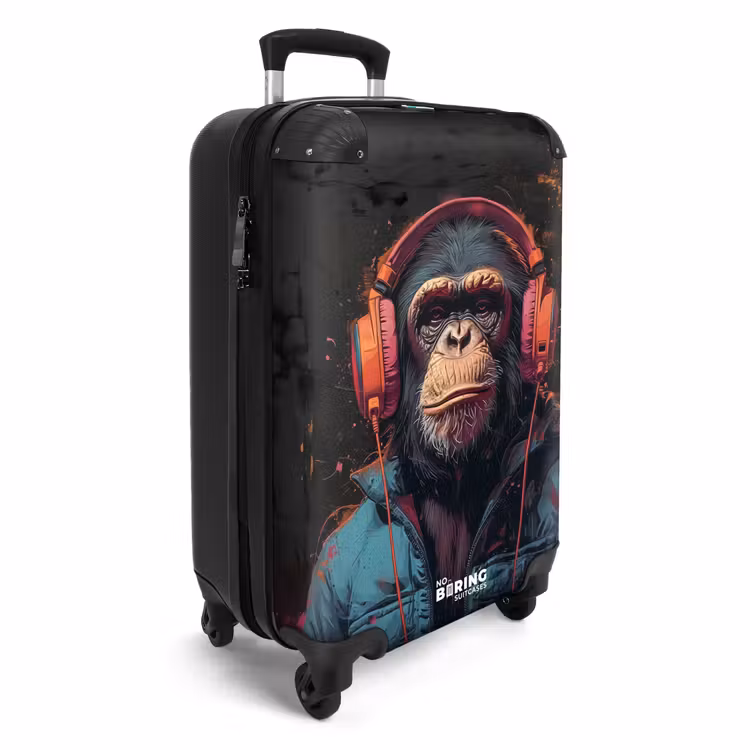 Koffer - Chimpansee met koptelefoon en blauwe jas — 4