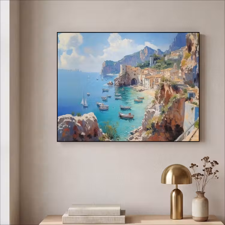 Art Frame - Kustdorp - Schilderij - Rotsen - Boten — 3