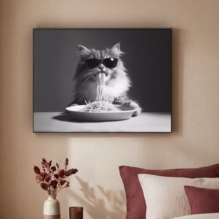 Art Frame - Langharige kat - Zonnebril - Spaghetti - Humor - Zwart - wit — 2